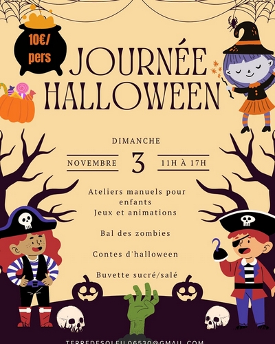 Affiche du programme de la journée Halloween du dimanche 3 novembre